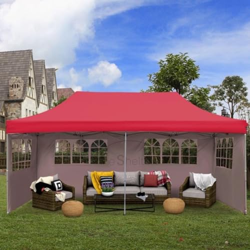 Image of 10x20ft / 3x6m Pop up Outdoor Canopy Tent | Portable Shade Instant Folding Gazebo Tent | Heavy Duty Gazebo Canopy Shelter 2 Mins Installation | 40Kgs (Red with 3 Window Side Walls)