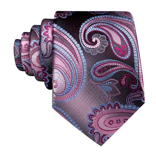 Image of Barry.Wang Paisley Tie for Men Silk Woven Necktie and Tie Clip Set Wedding Party Business Formal