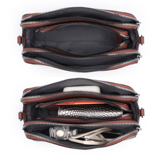 Image of Crossbody Bags for Women Small Shoulder Purses with Adjustable Wide Strap, Triple Zip Design