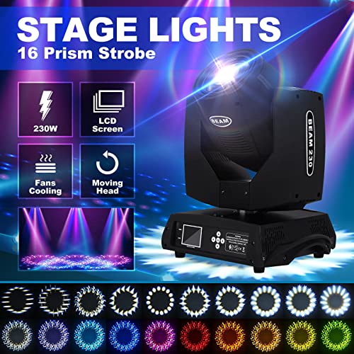 Ygreap 230W Beam Zoom Moving Head Gobo Light Touch Screen Housing Spot Light 16Ch 16 Prism Dmx Dj Christmas Party Stage Light Lamp (4 Pcs) #TOP3