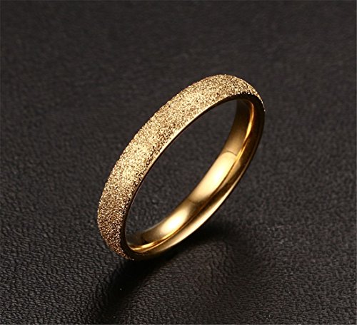 Fashion Month Womens 3mm Stainless Steel Sand Blast Finish IP 18k Gold Wedding Band Engagement Ring Domed Comfort Fit3