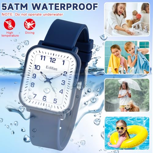Image of Edillas Kids Teens Watch Analog Girls Boys, Waterproof Stylish Watch for Children,Students with Soft Silicone Strap for Kids Teens 4-16 Years Old