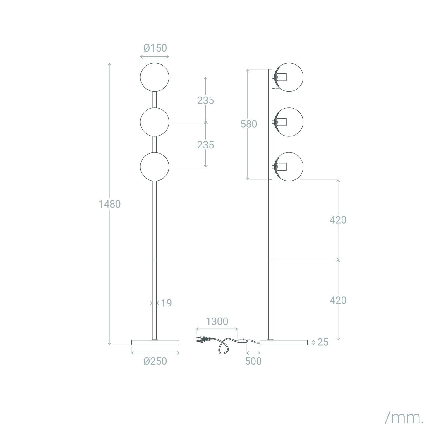 LEDKIA LIGHTING Lámpara de Pie Metal y Cristal Moonlight Brass 3 Focos Dorado E27