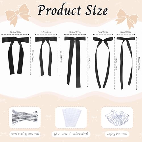 Babenest 5 Sizes Black Bows Wall Decor, 40Pcs Satin Ribbon Bows for party - image 4