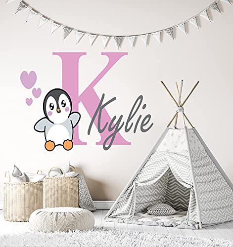 Cutedecals Love Penguin Custom Name - Personalize Penguin Name Wall Art - Unisex Wall Decal For Nursery Playroom Bedroom Decoration (Wide 16Inx9In Height) #TOP4