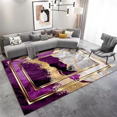 Tapis lavable en machine tapis enfant fille salon moderne tapis décoratif art marbre violet 140x200