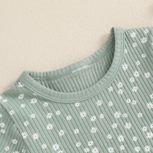 allshope Toddler Baby Girl Summer Outfit Short Sleeve T Shirt Top Casual Shorts Set Infant Newborn Clothes 6 12 18 24 Month (Floral Green, 18-24 Months)