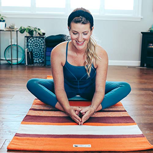 Cotton Yoga Rug By Bliss Peak. 3-In-1: Yoga Rug, Meditation Rug, And Joint Support. Handmade In India. Good For All Yoga Styles - Yin, Restorative, Ashthanga, Mysore, Hot Yoga And More. (Sunset) #TOP3