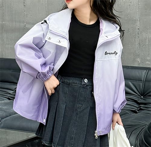 Cromoncent Girls' Hooded Jackets Gradient Color Windproof Outdoor Jacket Coat, 4-14 Years3