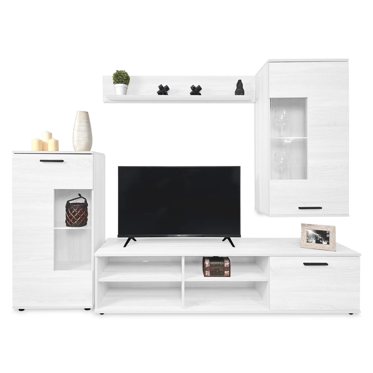 Somnia Descanso - Mueble de Salón Moderno con Leds, Módulos de Comedor, Modelo Gustav, Acabado en Andersen, Medidas: 229 cm (Ancho) x 200 cm (Alto) 38 cm (Fondo)