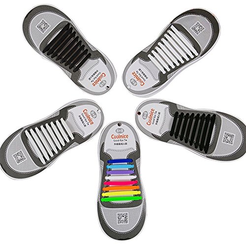 Upgraded Version of Tie-free and Wash-free Silicone Shoelaces for Adults (Colorful Black and White）