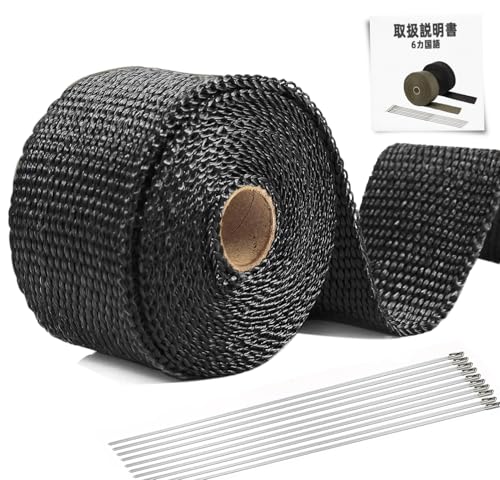 耐熱布 サーモバンテージ グラスファイバー 5cm x 5m ガラス繊維 AUTOPEN 1600℃耐熱 自動車 バイクマフラー・薪ストーブ・煙突用 結束バンド付き