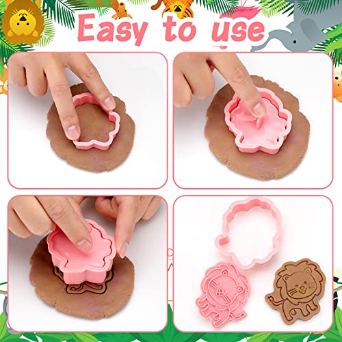 8 Pieces Animal Cookie Cutters With Plunger Stamps Set 3D Animals Lion Cookie Cutters Plastic Cookie Cutter Animal Cracker Cookie Cutters Cookie Stamps For Kids Baking Supplies #TOP2