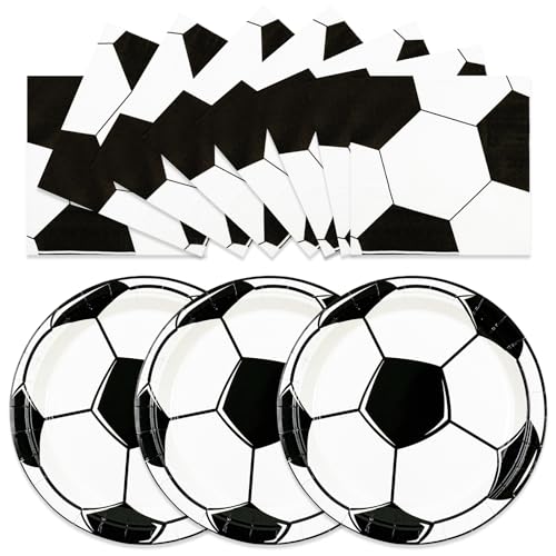 HFBOBP 50PCS Soccer Plates and Napkins Party Decorations 7inch Disposable Soccer Themed Birthday Paper Plates and Napkins Tableware Set Sports Party Supplies for Birthday Baby Shower Game Favors