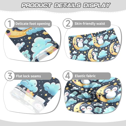 Cute Penguin on Moon and Star Girls Leggings Kids Yoga Pants Athletic Tights Pants 4-10 Years3