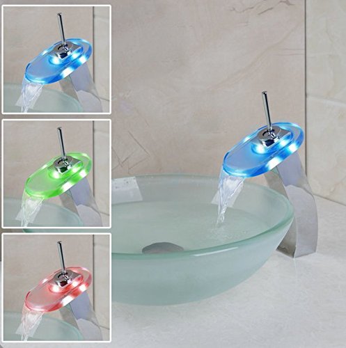 Lavabo cascade LED avec vasque verre trempé dépoli pour rénovation salle de bain moderne