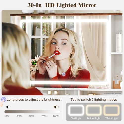 Image of Arulvmrn 43 inch Makeup Vanity Desk with Mirror and Lights, & Power Outl, SZT-127