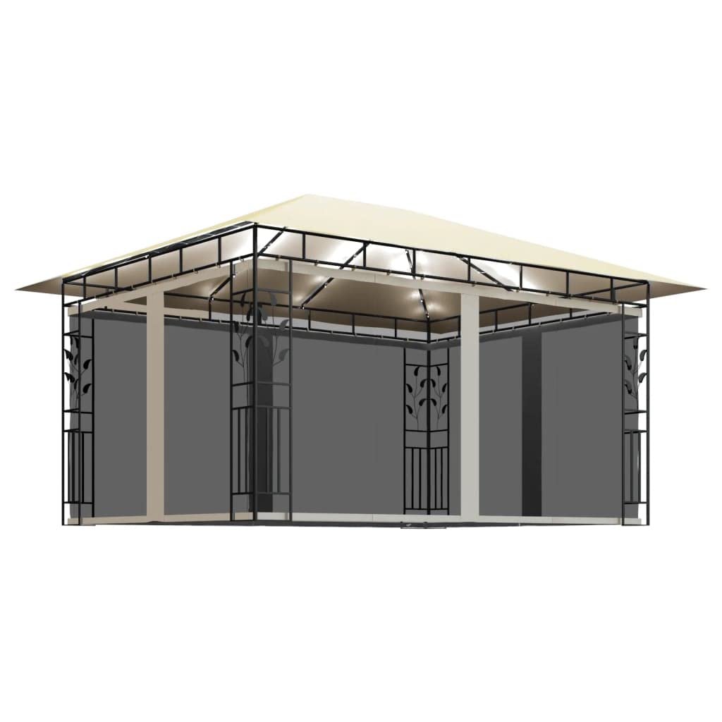 Willood Garten Pavillon mit Moskitonetz & LED-Lichterkette 4x3x2,73m Cremeweiß