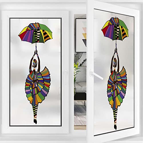 Multicolor Non-Adhesive Window Privacy Film Native African Women Dancing Retro Privacy Sun Blocking Decorative Window Film African 17.7Wx23.6L-Inch #TOP2