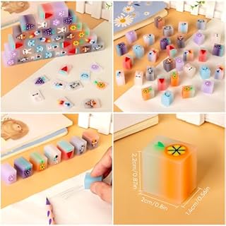 Runxin 64Pcs Matite con Gomma Bambini,32 Gomme Cancellare Bambini Divertenti & 32 Matite Bambini Adatta Regalini Fine Festa Compleanno,Gadget Compleanno Bambini