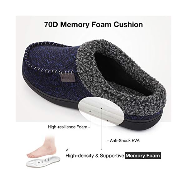HomeTop Men's Comfy Tweed Memory Foam Slipper Fuzzy Sherpa Lined Slip on House Shoes with Anti-Skid Rubber Sole (11-12, Navy Blue) - Image 5