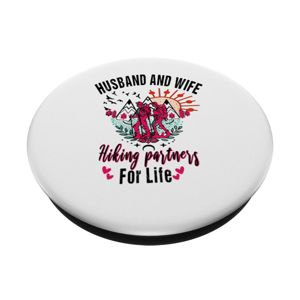 Funny Hiking Husband And Wife Hiking Partners For Life PopSockets Swappable PopGrip, Black - Image 2