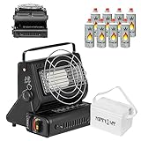 Mianova Keramik Gas Camping Heizung Kocher 90° drehbar 1,3 KW Heizstrahler Gasheizung Campingkocher Gaskocher Notfallkocher 8 Glasflaschen Gaskartuschen