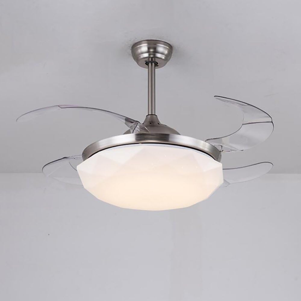 YUEGOO Ceiling Fans with Lamps,Led Stealth Ceiling Fan Light Bedroom Living Room Dining Room Home Fan Light with Remote Control/White