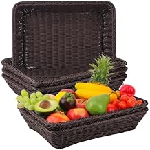 6 Pack 16 Inch Deep Coffee Wicker Bread Basket, Handmade Woven Organizer, Rectangular Fruit Baskets, Snack Basket Food Serving Baskets for Dining Table, Candies, Crackers, Fruit, Vegetables