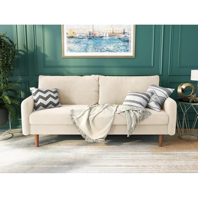 Image of Morrone Velvet Loveseat 3-Seater Sofa, Modern Upholstered Couch for Living Room, Bedroom and Office, Plush Cushion Accent Seating Furniture (Biege, 3 Seater)