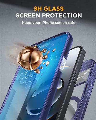 Image of Miracase for iPhone 17e Case & iPhone 16e Case, Full-Body Phone with Built-in Glass Screen Protector, [Magnetic with MagSafe] Military Drop Proof 17 E / 16 E Cover Bumper 6.1 inch, Clear Blue
