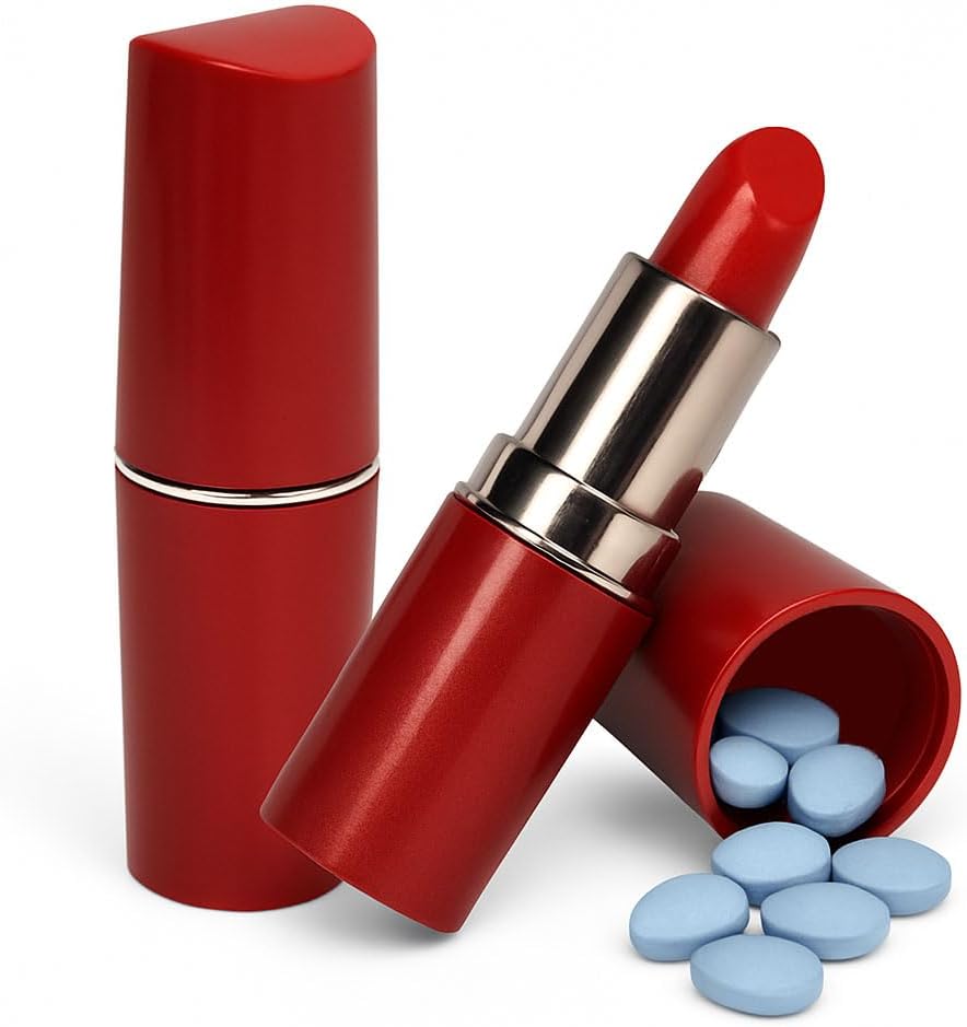 Fake Lipstick Diversion Safe - Secret Stash Compartment | Hide Pills, Money, Jewelry | Keep Valuables Safe in Plain Sight Storage Rave Festival Hiding Container Disguise Women Store Medication Drugs