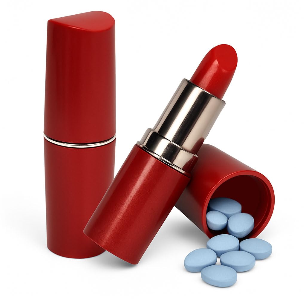 Fake Lipstick Diversion Safe - Secret Stash Compartment | Hide Pills, Money, Jewelry | Keep Valuables Safe in Plain Sight Storage Rave Festival Hiding Container Disguise Women Store Medication Drugs