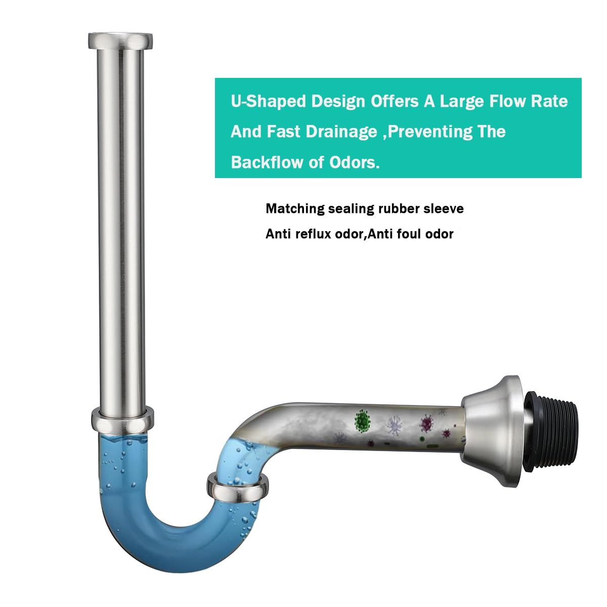 Tubo de drenaje de latón en forma de U de 1 1/4 pulgadas con tubo de extensión de junta deslizante, longitud de tubo vertical de 12 pulgadas, altura ajustable, kit de drenaje de trampa de residuos