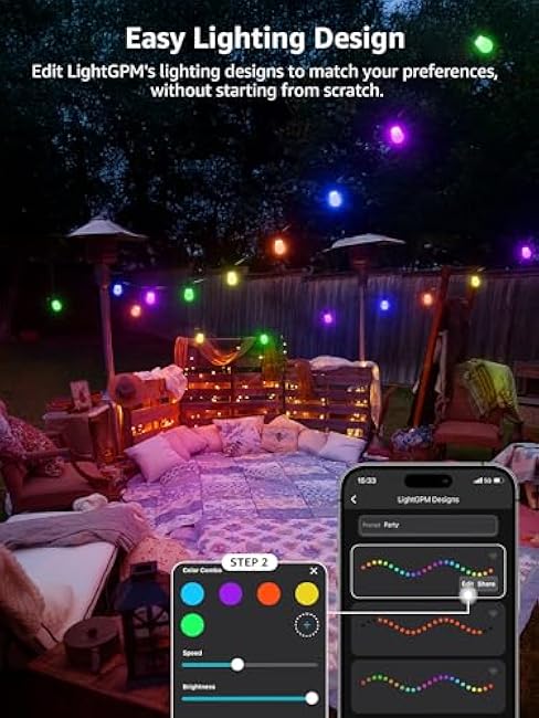 Lepro ZB1 AI Smart Outdoor String Lights APP Control, 54(42+12) ft RGB+IC+Warm White Outdoor Lights 15 LED Bulbs, Alexa Google Enabled, AI Generated Lighting LLM, NO Remote, 2.4 GHz WiFi+Bluetooth