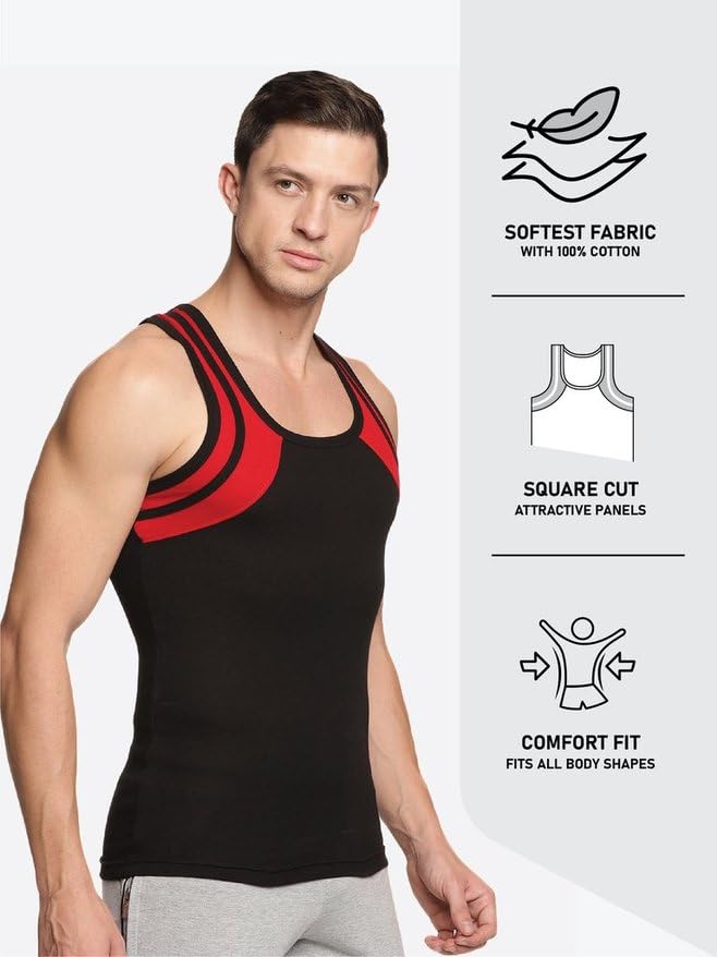 Image of Genx Men's Super Combed Cotton Gym Vest with Sports Style (Pack of 2) (Color May Vary)