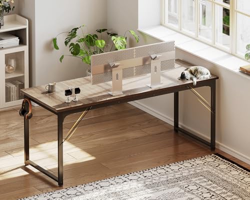 Image of Casaottima 63 Inch Computer Desk for Home Office, Study Writing Table for Small Spaces, Simple Modern Desk with Headphone Hooks, Grey Oak