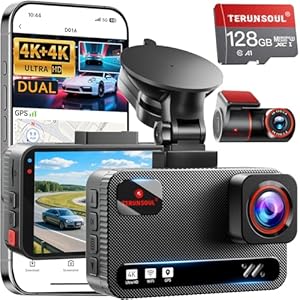 TERUNSOUl 4K+4K Dash Cam Front and Rear, Free 128GB Card Included, 5.8GHz WiFi Dash Camera for Cars,...