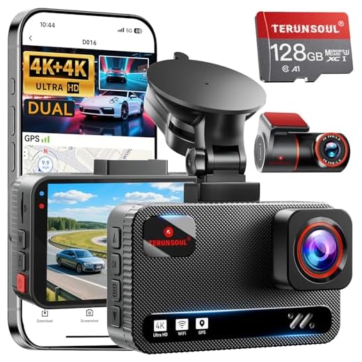 TERUNSOUl 4K+4K Dash Cam Front and Rear, Free 128GB Card Included, 5.8GHz WiFi Dash Camera for Cars, Built-in GPS, G-Sensor, 170°Wide Angle, 3" IPS Screen, 24H Parking Mode, Support 512GB Max