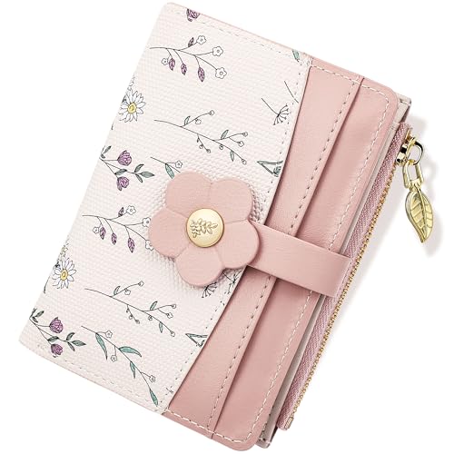 Image of Farcauo Small Floral Womens Wallet Cute Wallets for Women Thin Pink Women's Wallet Kawaii Flower Card Wallets for Women Ladies