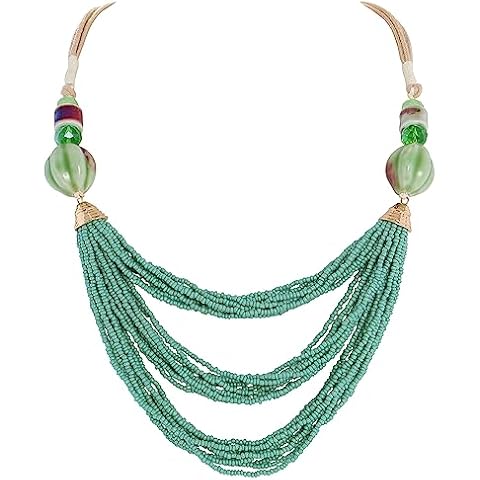 Bocar Necklace for Women, Long Multi Layer Beaded Necklace, Handmade Statement Necklace, Long Link Chain Necklace Jewelry Gift (NK-10703-green) Cover