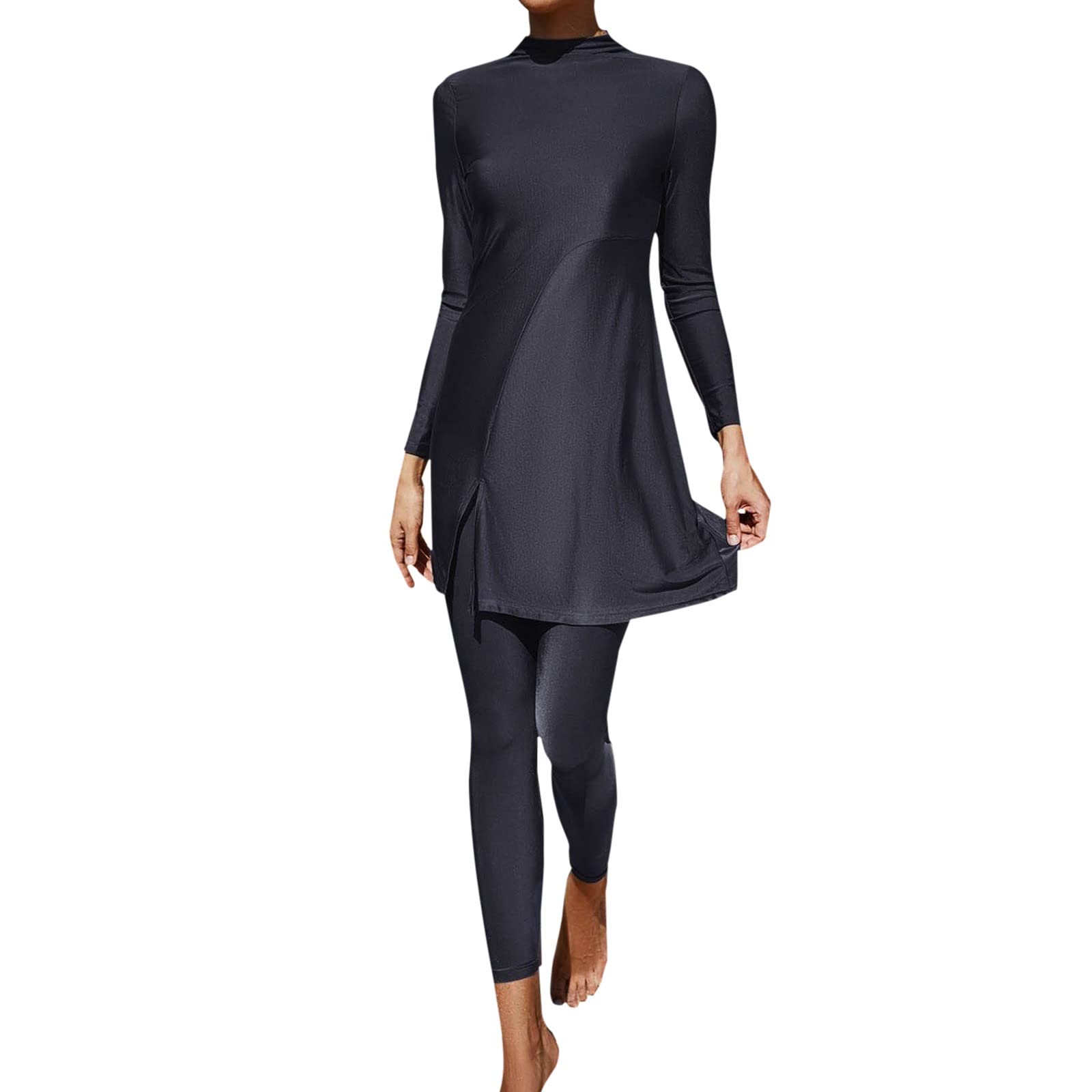Traje de baño musulmán Burkini Verano Mujer Conjunto Dos Piezas Manga Larga Playa Pliegues cubriente islámico Ropa