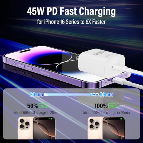 Image of iPad Charger Fast Charging, 45W USB C Wall Charger Block + 10FT USB C to C Cable for iPad Pro 13 /12.9 /11 inch, iPad A16 11th /10th, iPad Air 13 /11 inch M4 /M3 /M2 /5th /4th, iPad mini 7 /6, iPhone 17 /16 /15