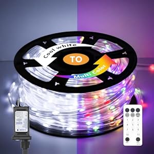 100FT 720 LED Waterproof Rope Lights with Remote, 8 Modes and 4 Brightness Tube Lights for Christmas, Bedroom, Patio, Outside, Garden, Indoor Outdoor Decoration (White and Multicolor Change)