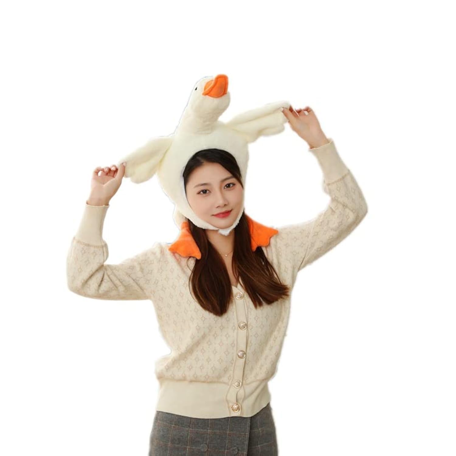 Xsysmile Adult Kids Lovely Big White Goose Shape Plush Hat Funny Headgear Cosplay Party Photo