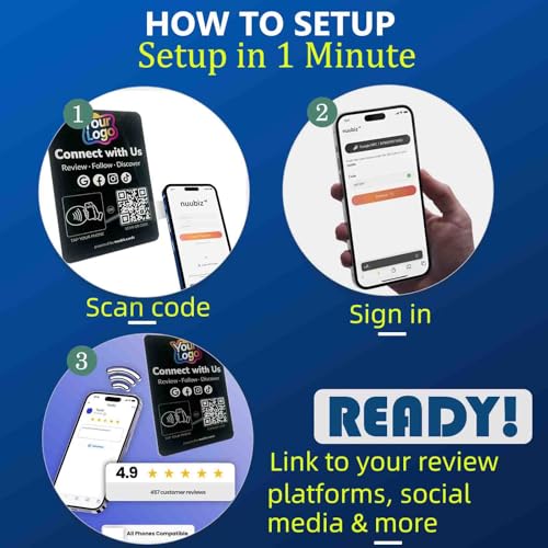 Image of Custom Review Tap Card Stand for Google & Social Media Sign (2 Pack)-Review & Follow Us Sign for Google, Instagram, Facebook, TikTok, Booking & More - NFC Tap & QR Scan to All Links- No App, No Fees