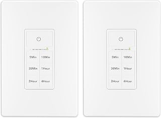 BN-LINK Countdown Timer Switch for Exhaust Fan, Bathroom Fan Light Switch Timer 5-10-30-60mins, 2-4hours, Neutral Wire Required, Free Wall Plate, White, 2Packs