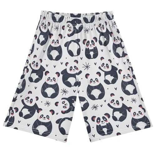 ALAZA Panda Animal Love White Pajama Shorts Elastic Waist Casual Sleep Shorts with Pockets Size 6-14