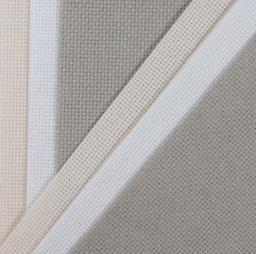 Image of KCS 4 /6 pc of 12 inch x 18 inch(30cmx45cm) 16 Count Cotton Aida Cloth Cross Stitch Fabric (6 pc,Pearl Grey+White+Ecru)