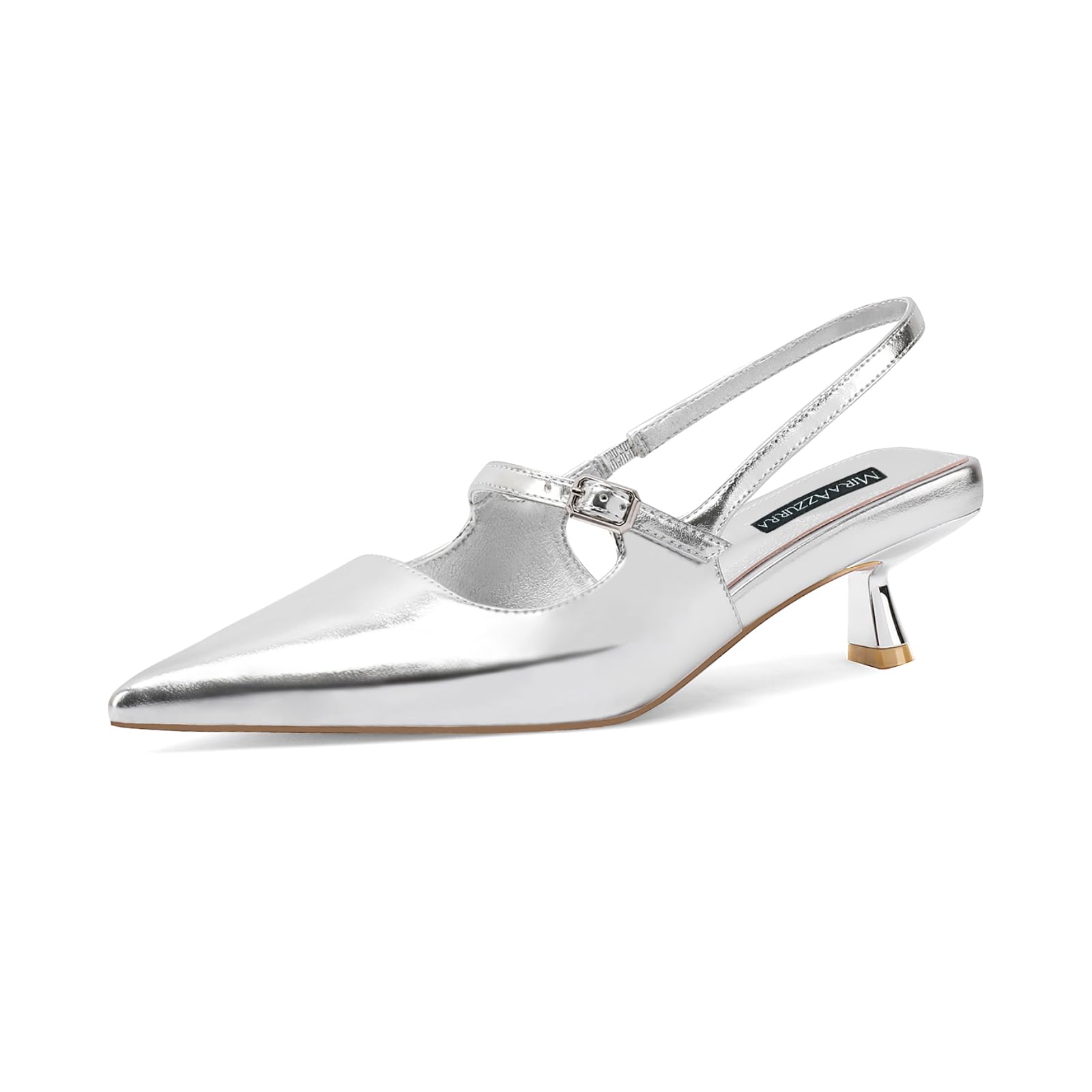 MIRAAZZURRA Donna Kitten Heel Slingbacks Pizzo Punta Decolleté Tacco basso Slip On Scarpe con Cinturino Fibbia per Incontri Feste Lavori